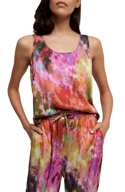 Shop Isaac Mizrahi New York Print Satin Tank In Holi - Multi