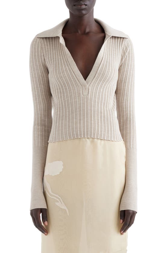 Givenchy Ribbed Polo Long-sleeve Top In Natural Beige