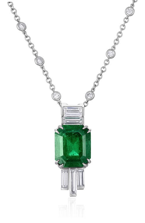 Emerald & Diamond Pendant Necklace in White/Emerald/Diamond