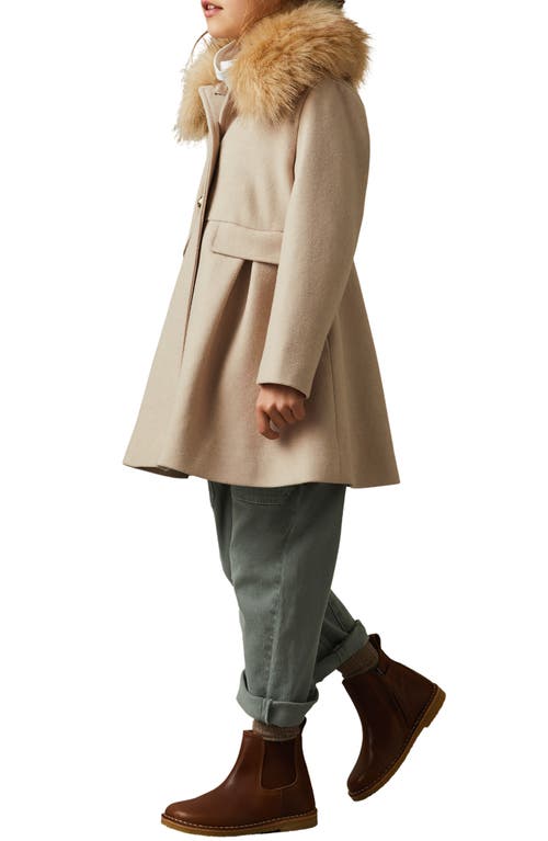 Shop Reiss Kids' Nicole Jr. Faux Fur Collar Swing Coat In Oatmeal