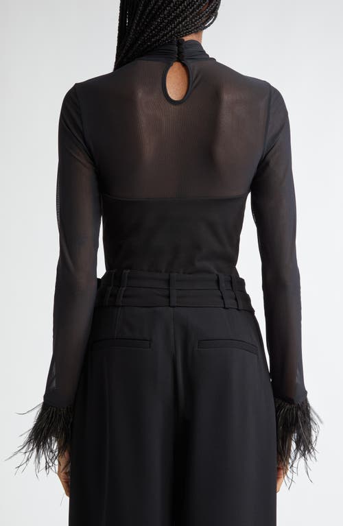 Shop Cinq À Sept Shantel Feather Trim Illusion Mesh Top In Black