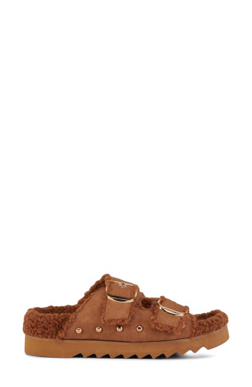 Shop Azalea Wang Tresor High Pile Fleece Trim Slide Sandal In Chestnut