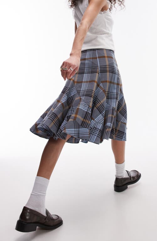 Shop Topshop Disjoint Plaid Knee Length Skirt In Blue Multi