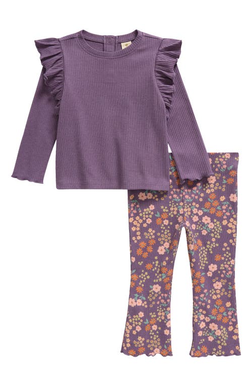 Shop Tucker + Tate Sweet Ruffle Print Long Sleeve T-shirt & Flare Pants Set In Purple Montana- Purple Floral