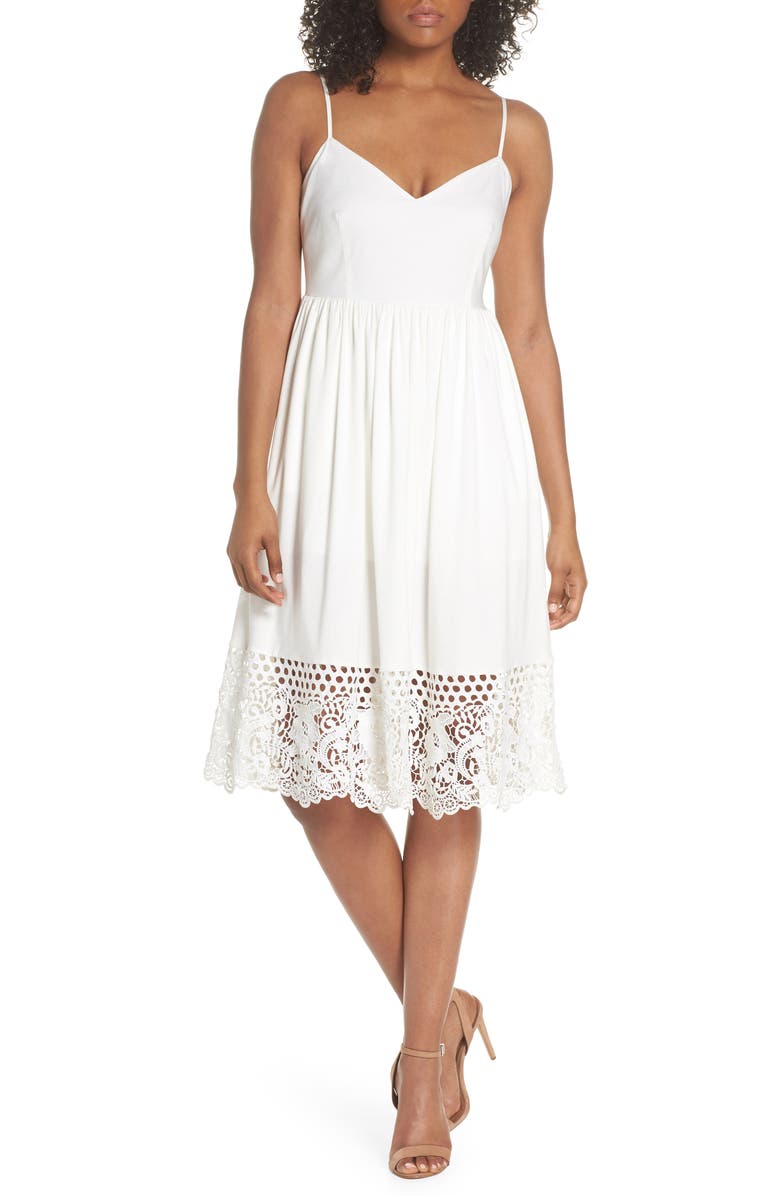 FRENCH CONNECTION Salerno Lace Trim Jersey Dress, Main, color, SUMMER WHITE/ SUMMER WHITE