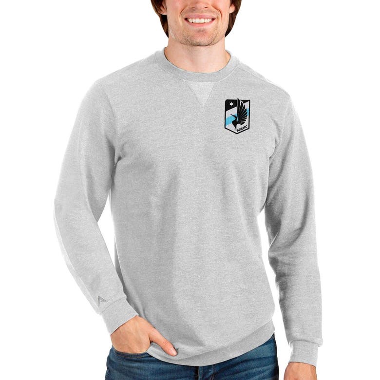 Shop Antigua Heathered Gray Minnesota United Fc Reward Crewneck Pullover Sweatshirt In Heather Gray