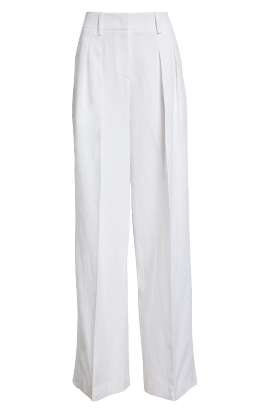 Shop Michael Kors Collection Pleated Linen Wide Leg Pants In Optic White