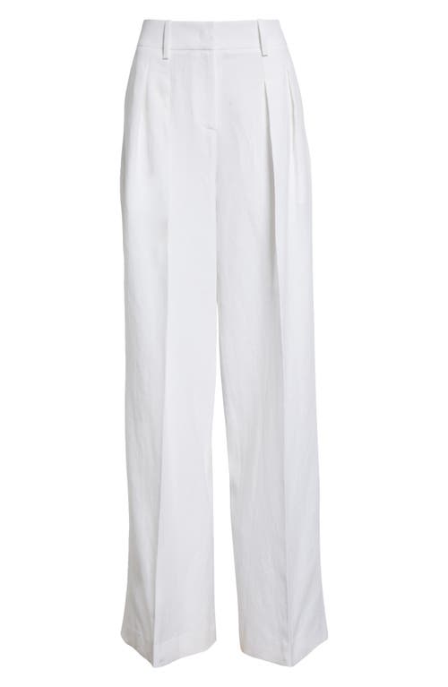 Pleated Linen Wide Leg Pants in Optic White