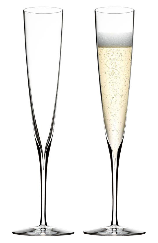 Waterford Elegance Set Of 2 Fine Crystal Champagne Trumpet Flutes In Clear