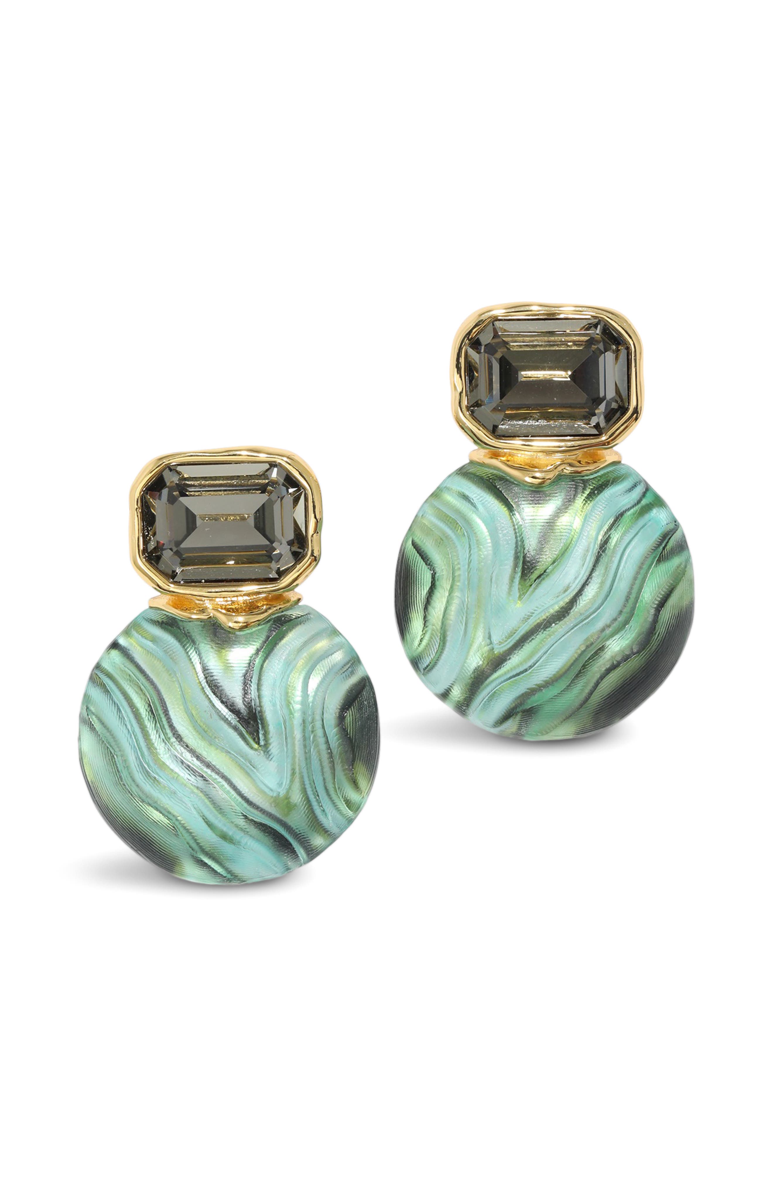 Alexis Bittar Madera Lucite® Disc Drop Earrings in Malachite 