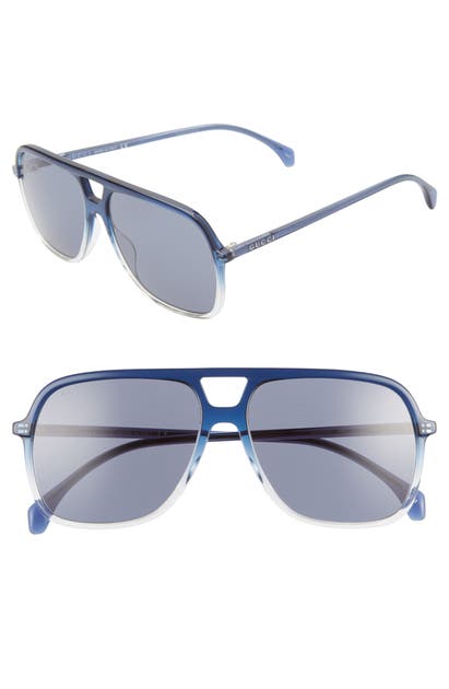 Gucci 58mm Navigator Sunglasses In Shiny Gradient Blue/ Crystal