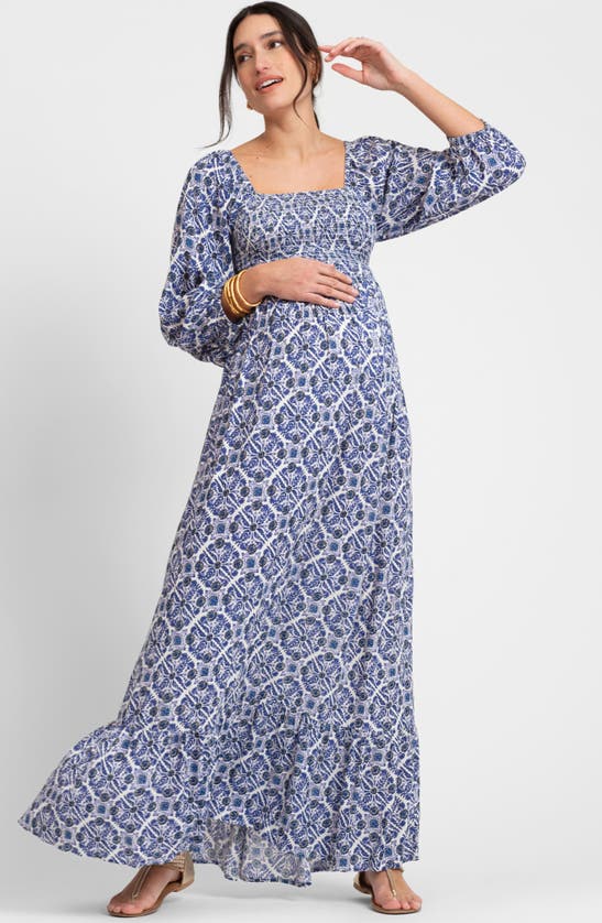 Shop Seraphine Maternity Maxi Dress In Blue Print