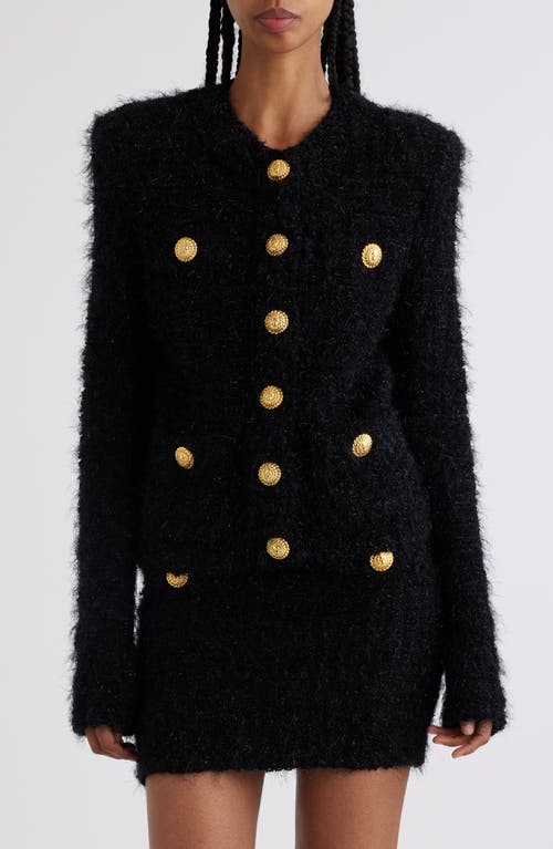 Balmain Collarless Four-pocket Tweed Jacket In 0pa Black