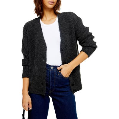 Topshop Button Front Cardigan, Grey