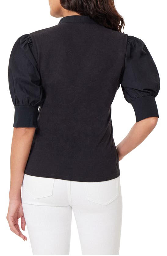 Habitual Puff Sleeve Cotton Henley In Black