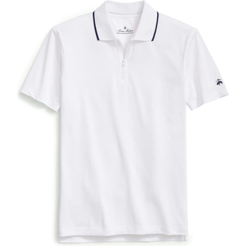 Brooks Brothers Zip Neck Performance Golf Polo In White