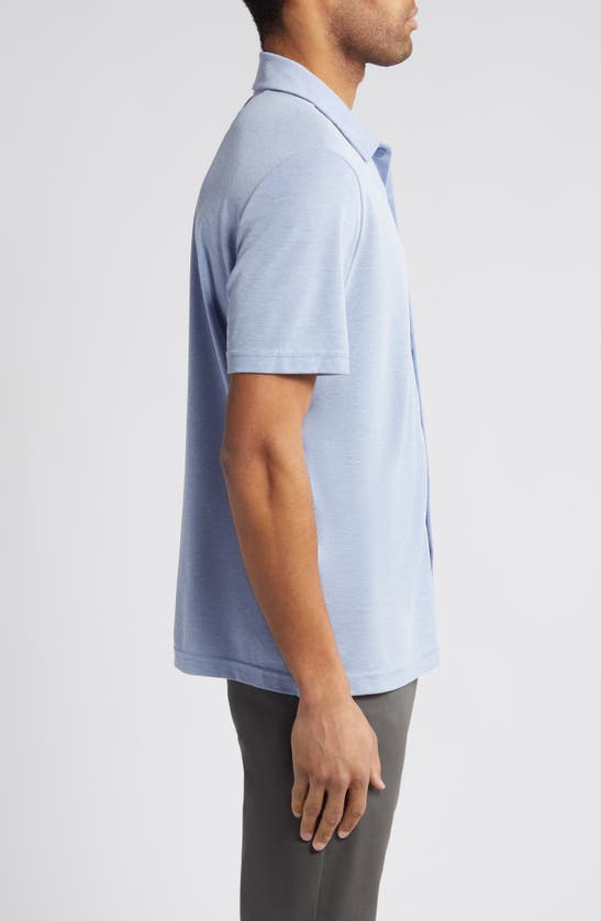 Johnston & Murphy Bird's Eye Short Sleeve Knit Button-up Shirt In Blue