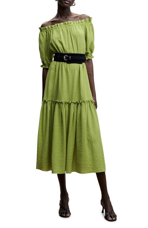 MANGO Ruffle Puff Sleeve Dress in Green