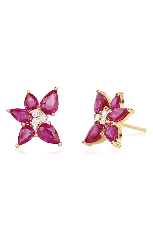 EF Collection Diamond Trio & Ruby Cluster Stud Earrings in 14K Yellow Gold at Nordstrom