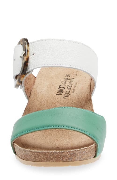 Naot Kingdom Wedge Slide Sandal In Soft Jade/soft White Leather