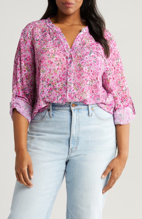 Kut From The Kloth Jasmine Roll Sleeve Top In Potenza-lavender Wish/pink