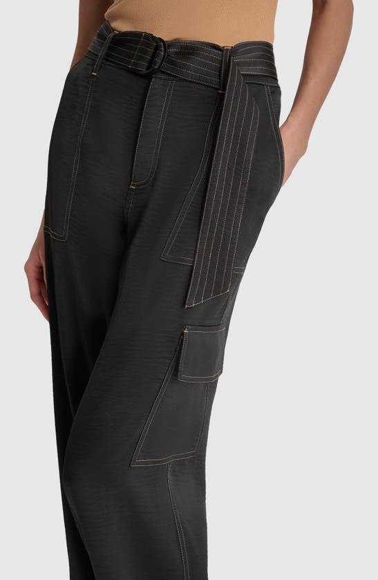 Shop Dkny Contrast Stitch Belted Cargo Wide Leg Pants In Black
