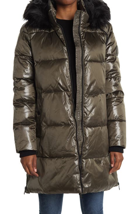 cire faux fur hooded puffer jacket dkny