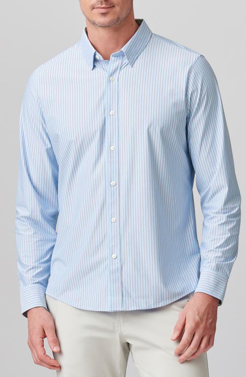 Rhone Slim Fit Commuter Button-Up Shirt Light Blue/Burnt Coral Stripe at Nordstrom,