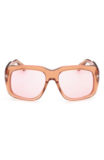 Tom Ford 57mm Square Sunglasses In Shiny Light Brown/violet