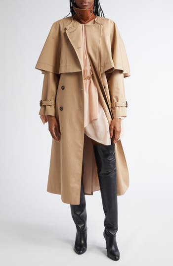 Cotton Gabardine Trench Coat with Cape