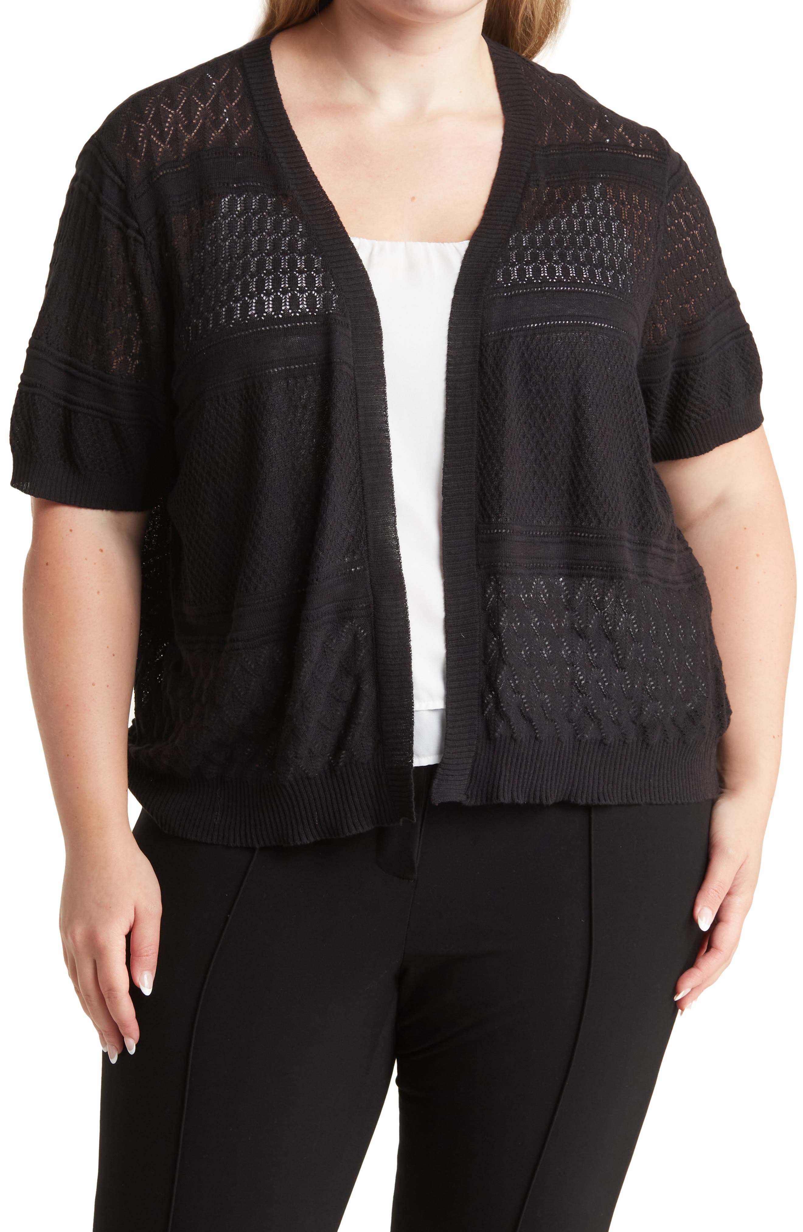 short sleeve pointelle cardigan