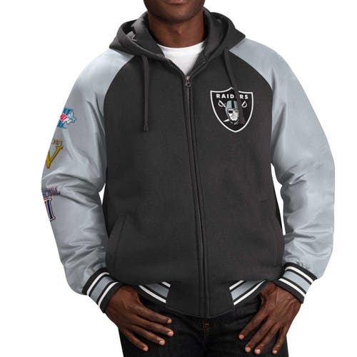 Men's G-III Sports by Carl Banks Black Las Vegas Raiders Defender Raglan Full-Zip Hoodie Varsity Jacket