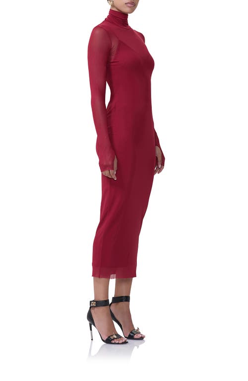 Shop Afrm Shailene Long Sleeve Turtleneck Mesh Dress In Rhubarb