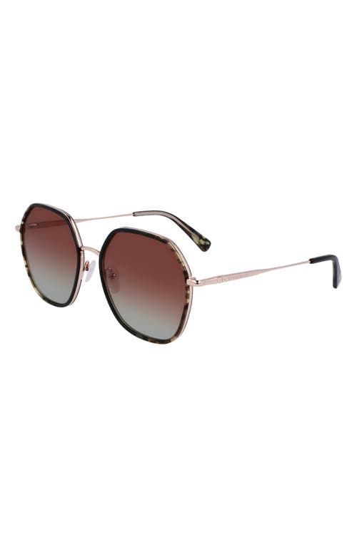 Longchamp Roseau 58mm Gradient Rectangular Sunglasses In Rose Gold/green Camou