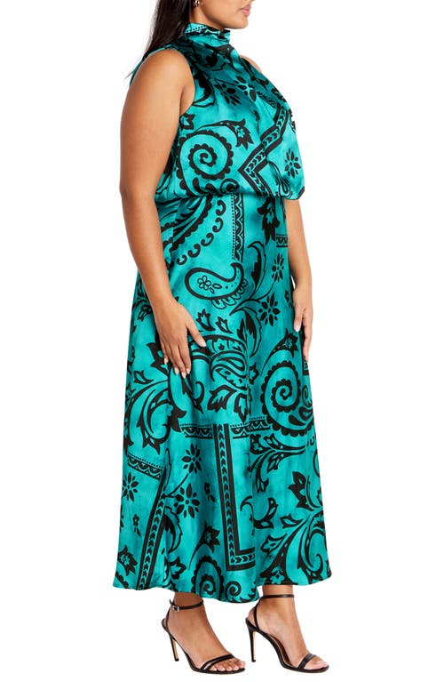 Shop City Chic Perri Peacock Paisley Satin Maxi Dress