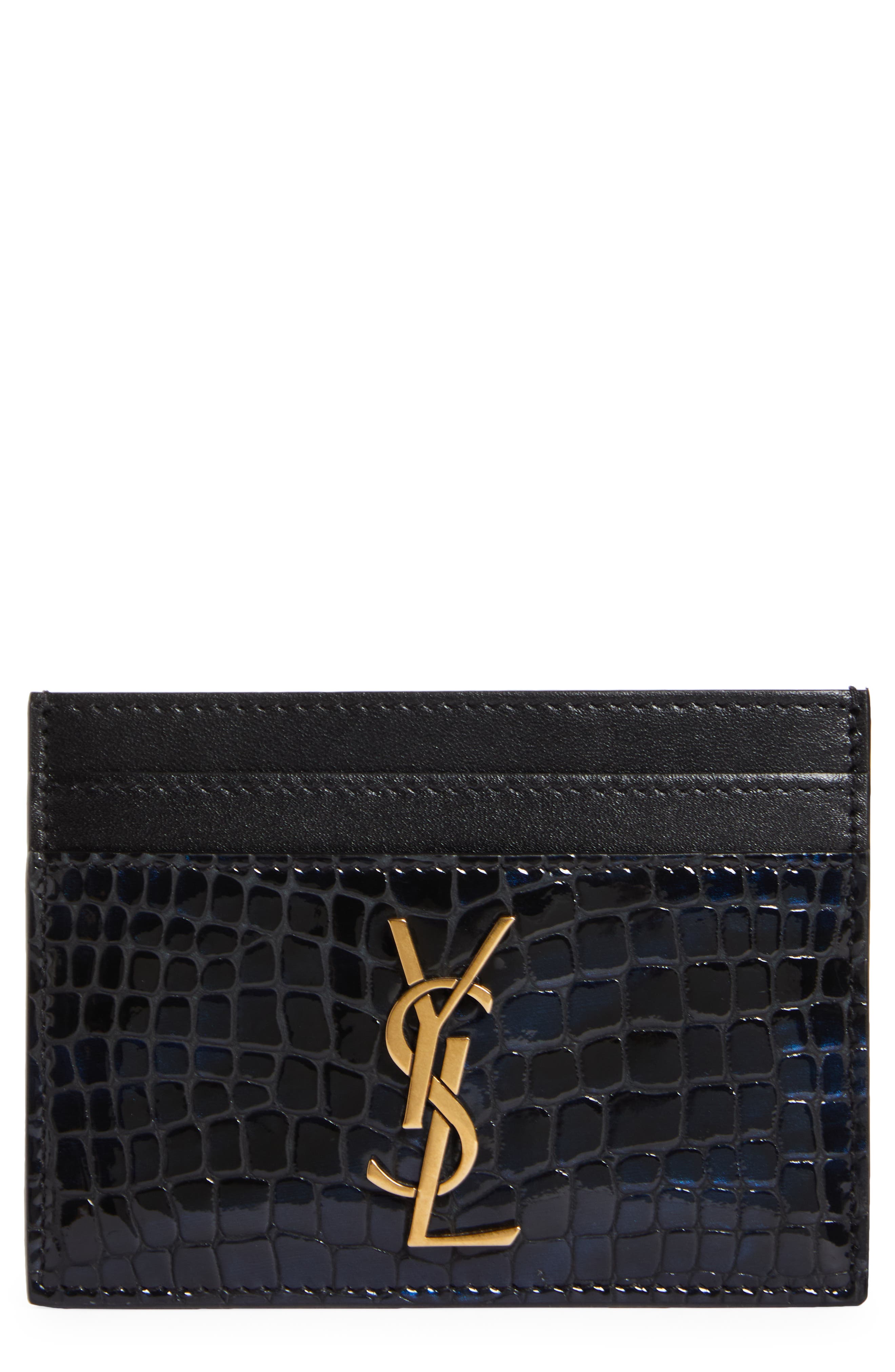 Saint Laurent Kate Medium Ysl Croc-Embossed Crossbody Bag Blue/Nero