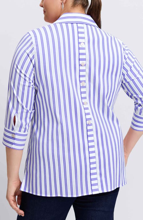 Foxcroft Pamela Stripe Cotton Blend Tunic Shirt In Lapis/white
