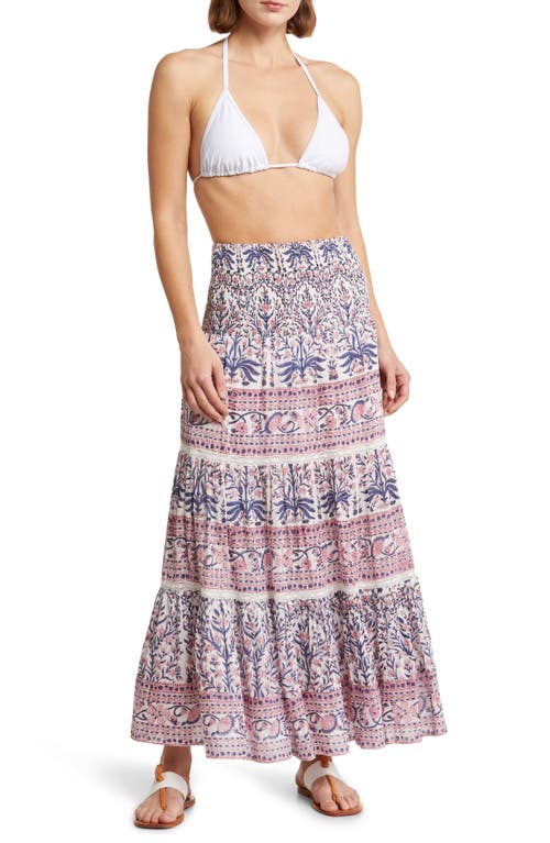 Mandy Mixed Print Cotton Cover-Up Maxi Skirt in Pink And Navy Floral