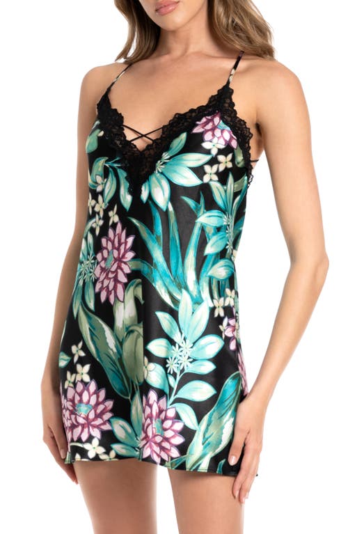 Bloom by Jonquil Adeline Lace Trim Satin Chemise Black at Nordstrom,