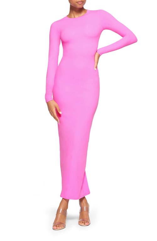 Fits Everybody Crew Neck Long Sleeve Dress in Neon Orchid