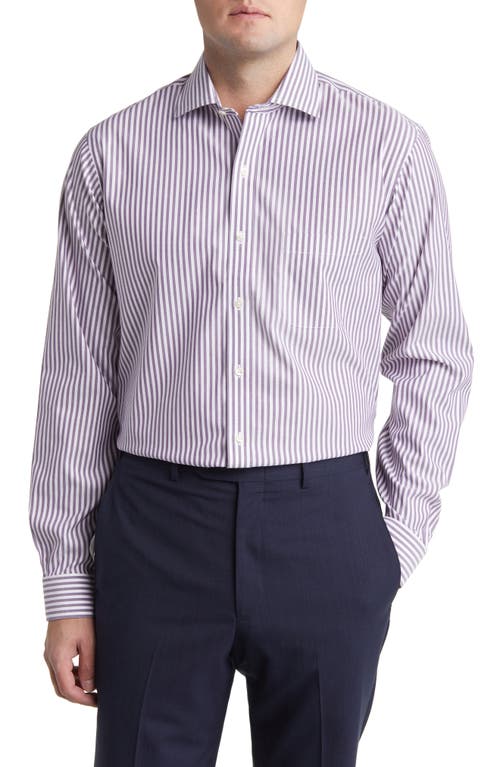 Brooks Brothers Regular Fit Stripe Non-Iron Stretch Supima Cotton Button-Up Shirt Purple Classic at Nordstrom,