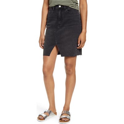 Tinsel Slit Front Denim Skirt, Black