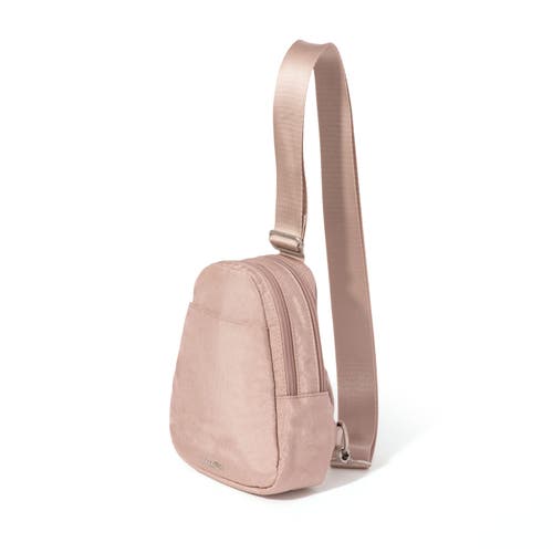 Baggallini Double Zip Mini Sling Bag In Blush Shimmer