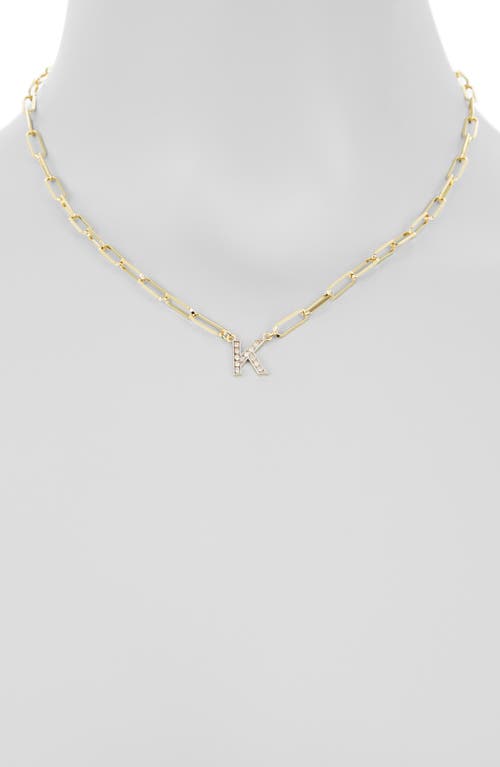 Meshmerise Diamond Initial Charm Paper Clip Chain Necklace In Yellow-k