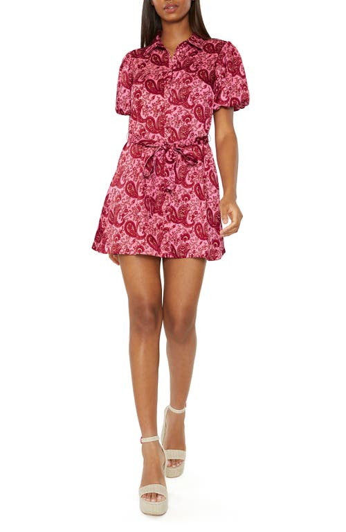 LIKELY Fran Print Tie Waist Mini Shirtdress in Orchid/Red Multi
