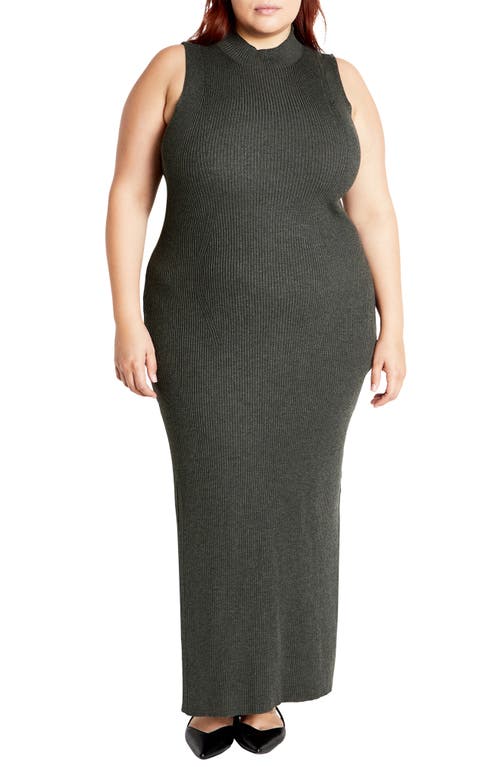 Shop City Chic Kenia Sleeveless Ribbed Sweater Dress In Charcoal