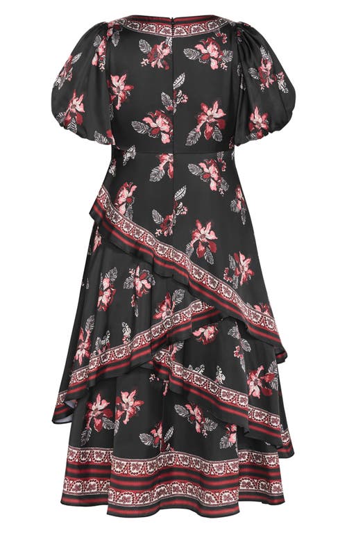 City Chic Drama Queen Print Layered Maxi Dress In Black Floral Border