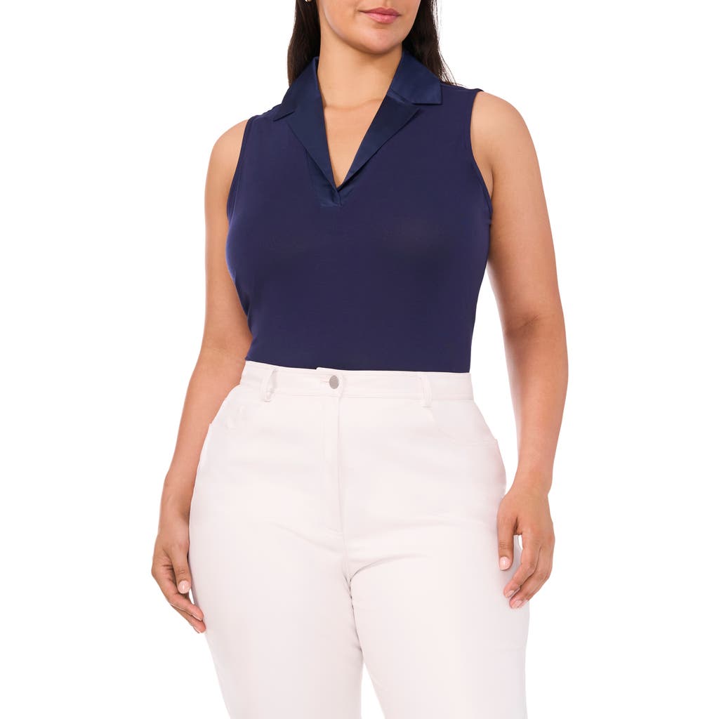 Halogenr Halogen(r) Notched Collar Knit Top In Classic Navy