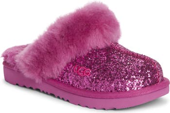 Deals Ugg Girl's Size 13 Cozy II Leopard Print Clog Slipper Shearling Pink/Black