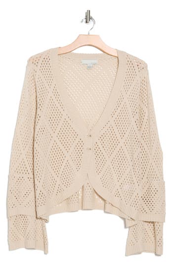 By Design Regina Pointelle Knit Cardigan In Sand